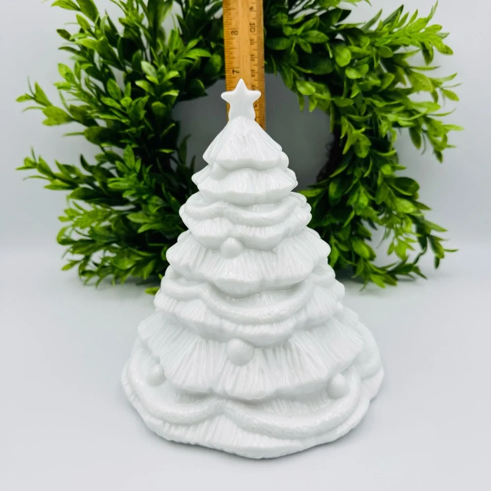 Vintage Milk White Ceramic Christmas Tree 7” Tall by 6.5” Wide Holiday Decor